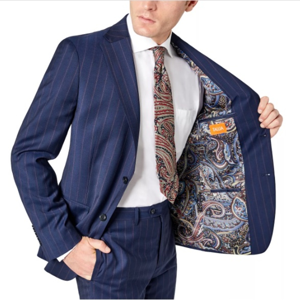 TALLIA Blue Striped Suit with Paisley Interior
